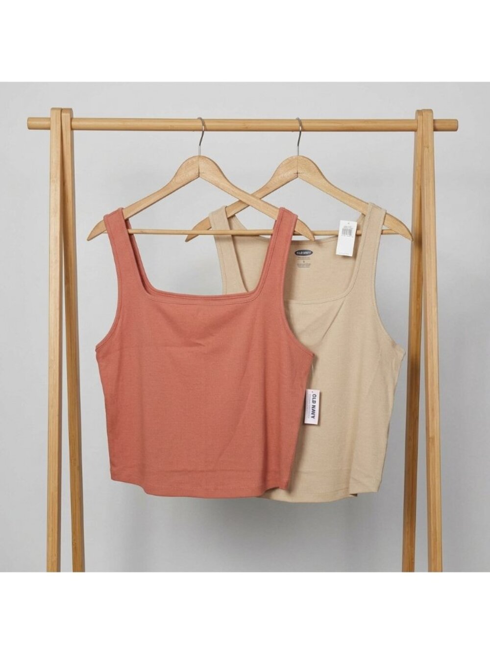 Lot of 2 Old Navy Fitted Ultra Crop Tank Top Ribknit Size XL Beige & Dusty Pink